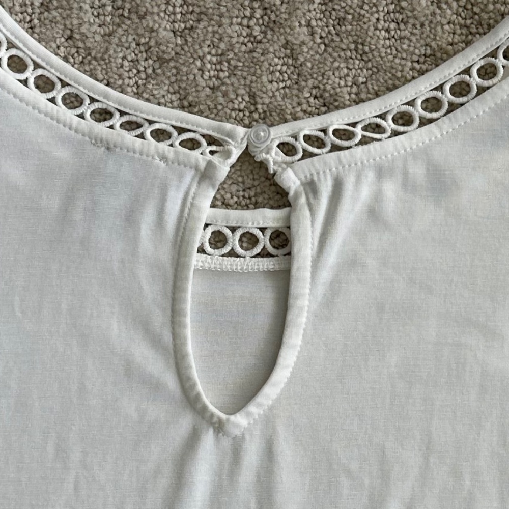 Anne Klein Harmony Knit Lace Trim Elbow Sleeve T-Shirt White Size 2X Casual - Picture 9 of 13